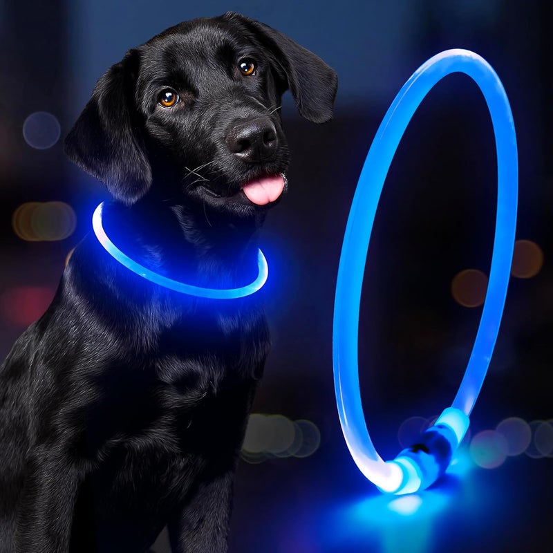 أطواق كلاب مضيئة في الظلام - طوق كلب LED مقاوم للماء، طوق كلب مضيء ساطع، ضوء طوق كلب من TPU قابل للقطع للكلاب الصغيرة والمتوسطة والكبيرة للمشي ليلاً (أزرق) - Image 1