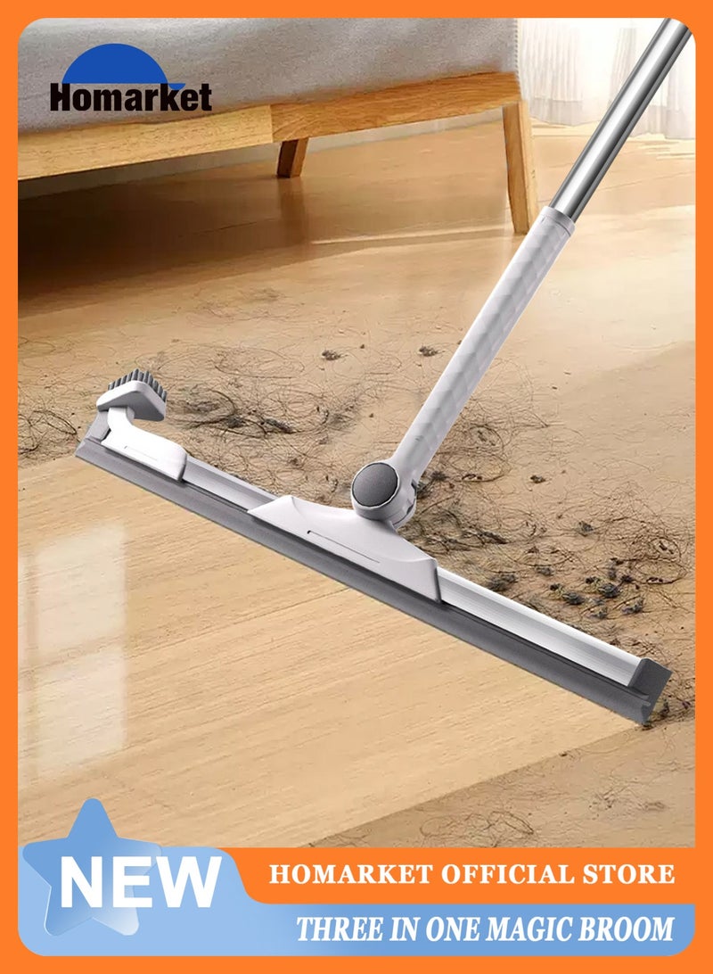 HomarKet Multifunction Magic Broom, Squeegee Broom for Floor, Rubber Silicone Broom with Small Cleaning Brush for Floor Cleaning, Magic Broom Sweeper for Living Room, Kitchen, Bathroom-Easy Dry The Glass (Grey, 45.3 INCH) - Image 1