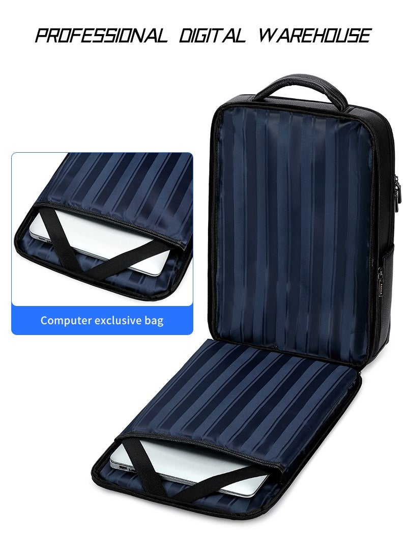 RAHALA - 5604-1 Casual Stylish Leather 15.6-inch Laptop Durable Waterproof Professional Travel Work Office Comfortable Ergonomic Backpack Bag From RAHALA - Black - Image 1
