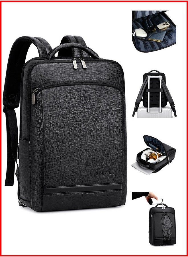 RAHALA - 5604-1 Casual Stylish Leather 15.6-inch Laptop Durable Waterproof Professional Travel Work Office Comfortable Ergonomic Backpack Bag From RAHALA - Black - Image 1