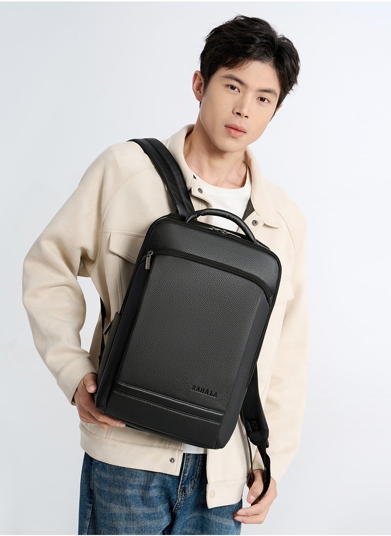 RAHALA - 5604-1 Casual Stylish Leather 15.6-inch Laptop Durable Waterproof Professional Travel Work Office Comfortable Ergonomic Backpack Bag From RAHALA - Black - Image 1