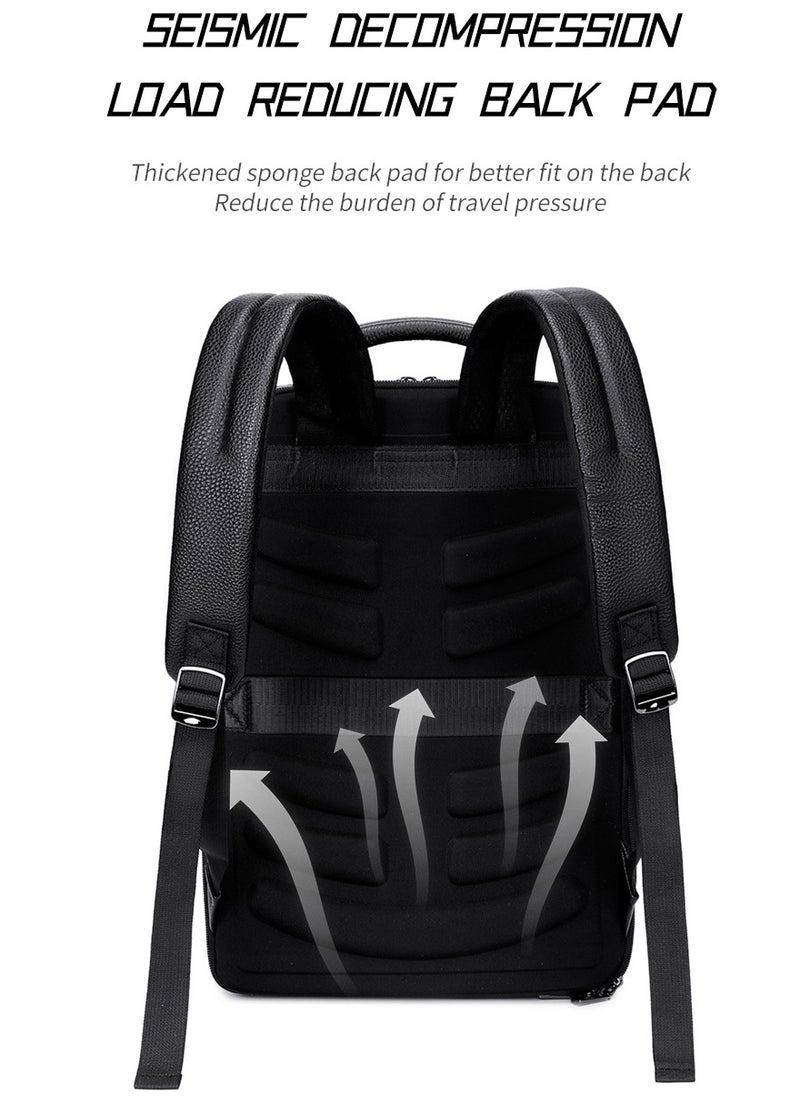 RAHALA - 5604-1 Casual Stylish Leather 15.6-inch Laptop Durable Waterproof Professional Travel Work Office Comfortable Ergonomic Backpack Bag From RAHALA - Black - Image 1