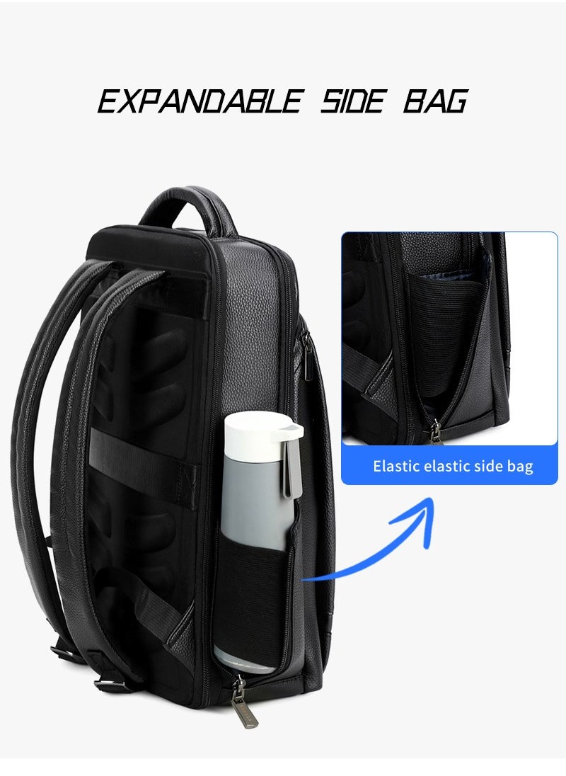 RAHALA - 5604-1 Casual Stylish Leather 15.6-inch Laptop Durable Waterproof Professional Travel Work Office Comfortable Ergonomic Backpack Bag From RAHALA - Black - Image 1