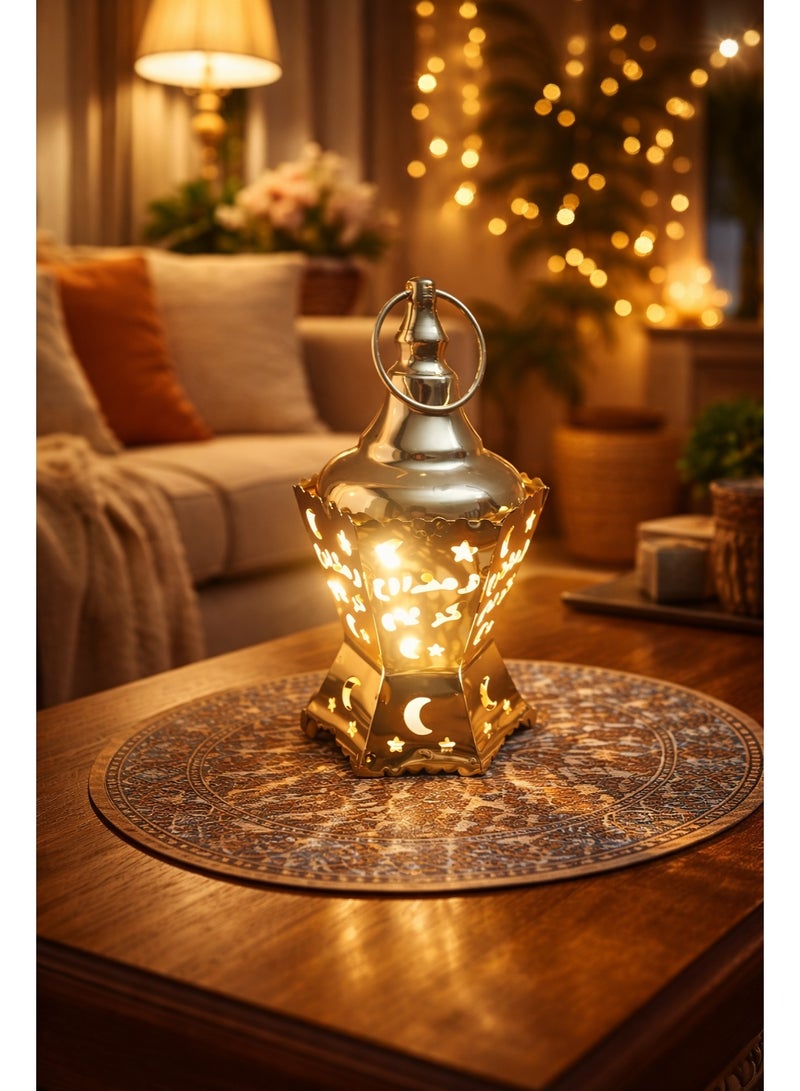 فانوس رمضان ميني ديكور منزلي فاخر – موديل 7473-5 – معدن ذهبي مضيء - Image 1