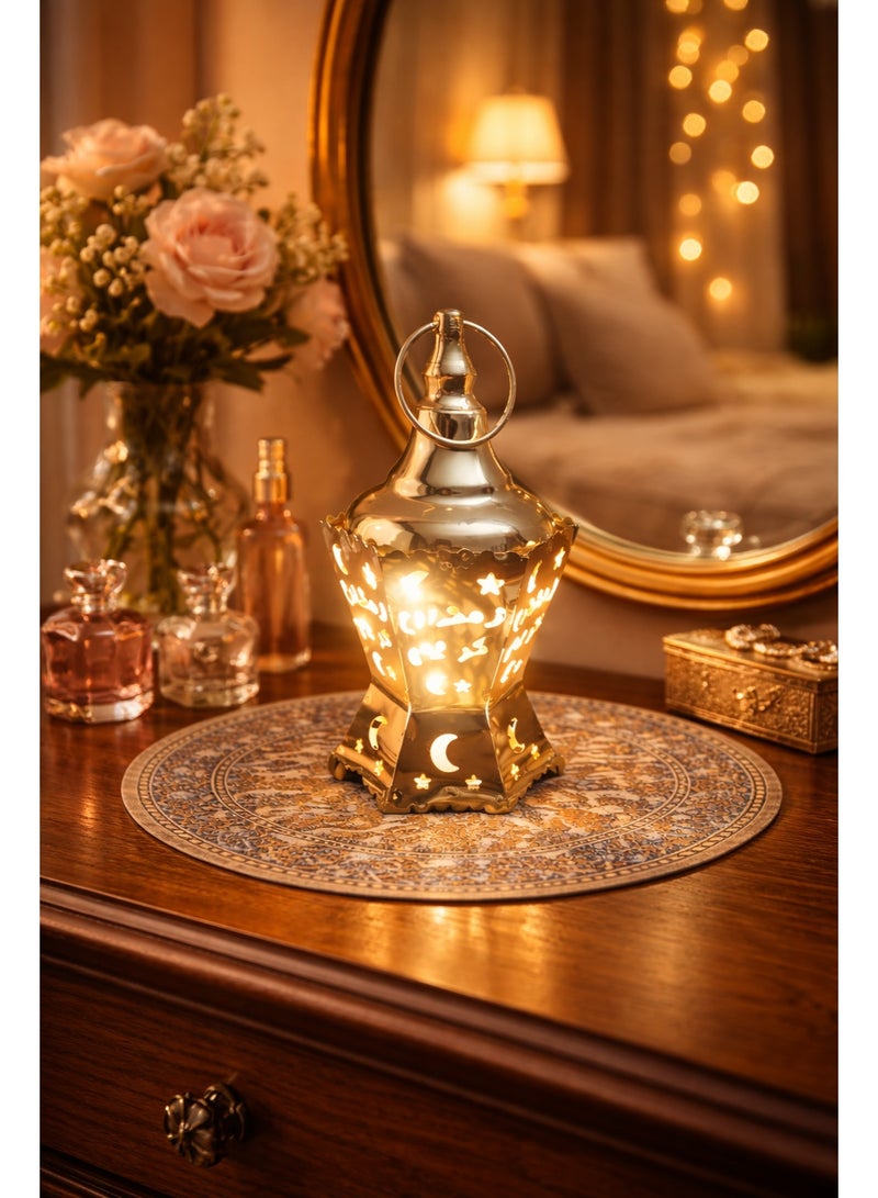 فانوس رمضان ميني ديكور منزلي فاخر – موديل 7473-5 – معدن ذهبي مضيء - Image 2