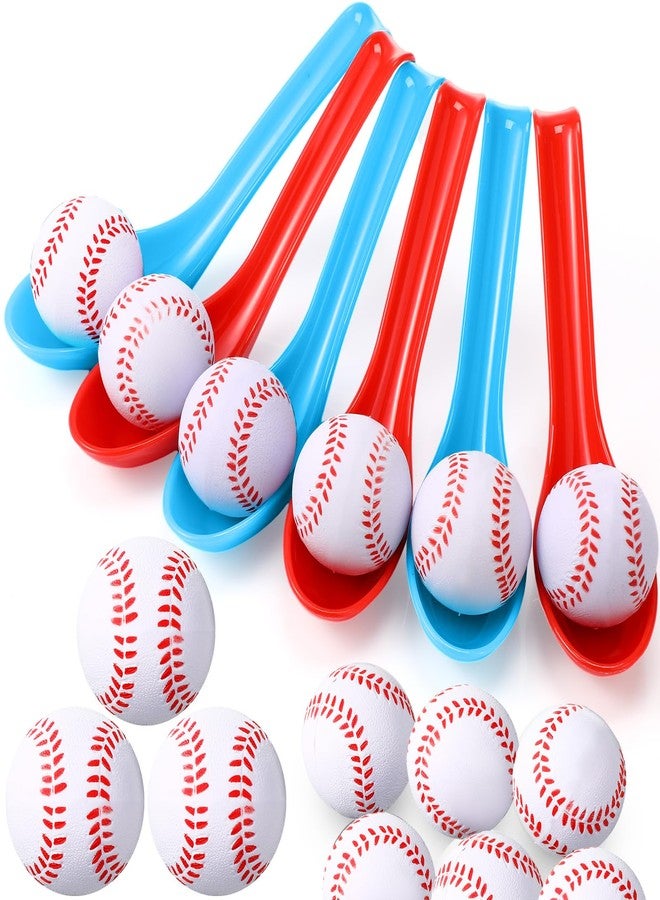 PullCrease 12 Pack Baseball Theme Party Game Spoon Relay Race Toy Set for Kids Adults Baseball Foam Ball and Spoon Race Game for Sports Party Indoor Outdoor School Class Birthday - Image 1