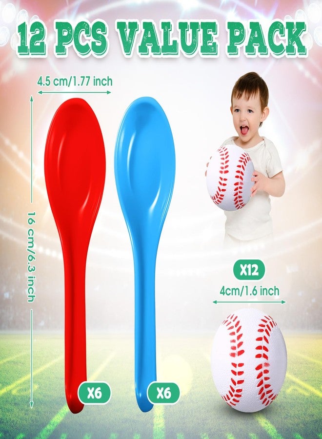 PullCrease 12 Pack Baseball Theme Party Game Spoon Relay Race Toy Set for Kids Adults Baseball Foam Ball and Spoon Race Game for Sports Party Indoor Outdoor School Class Birthday - Image 2