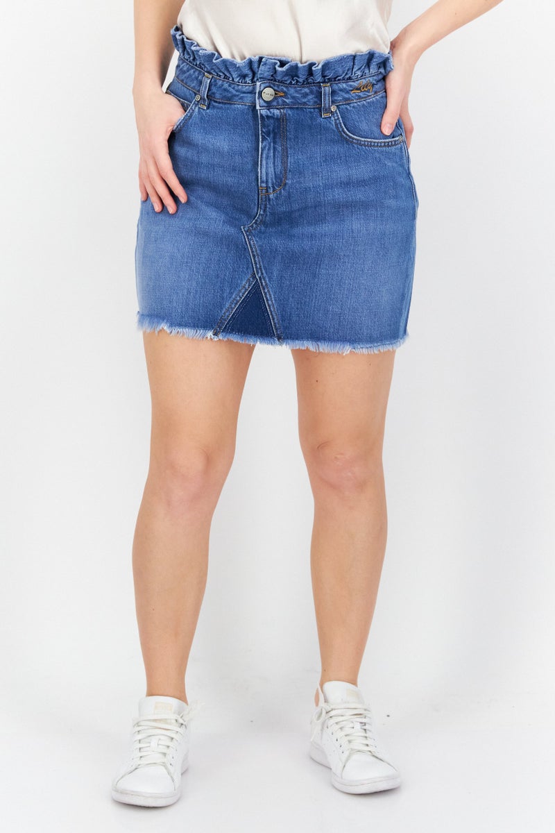 PINKO Women Regular Fit Washed Denim Skirt, Blue - Image 1