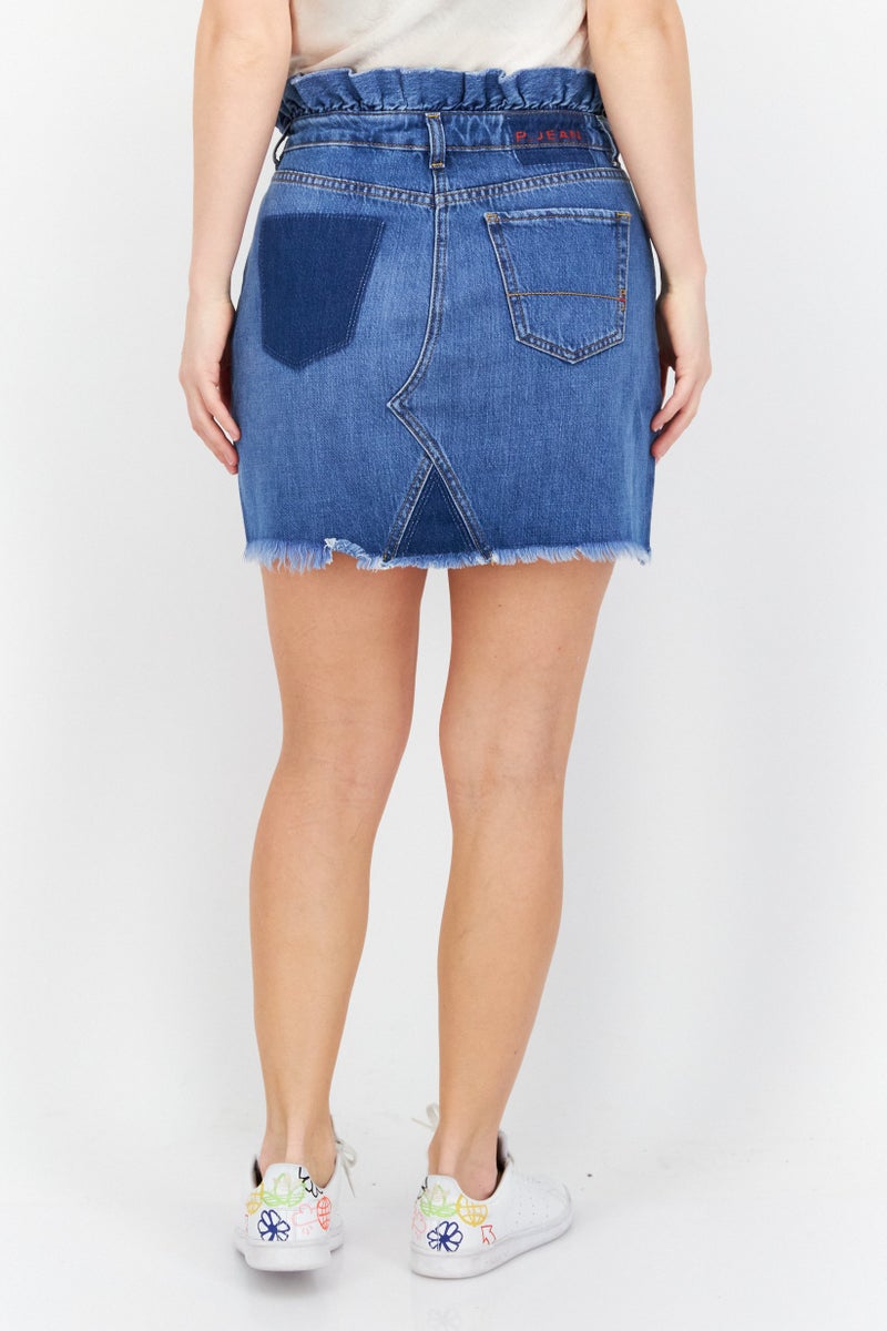 PINKO Women Regular Fit Washed Denim Skirt, Blue - Image 2