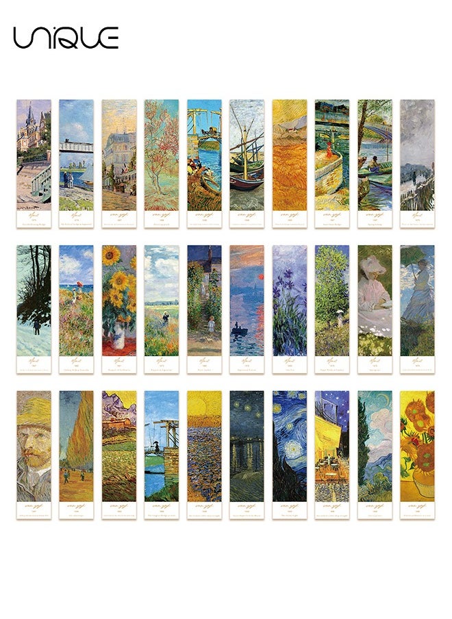 Unique 30 PCS Van Gogh Monet Oil Painting Bookmark, Starry Night Sunflower Famous Painting Abstract Art Bookmark, Retro Aesthetic Art Poster Bookmark Set, For Book Lovers, Students  - Image 3