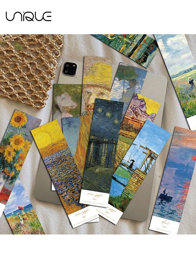 30 PCS Van Gogh Monet Oil Painting Bookmark, Starry Night Sunflower Famous Painting Abstract Art Bookmark, Retro Aesthetic Art Poster Bookmark Set, For Book Lovers, Students