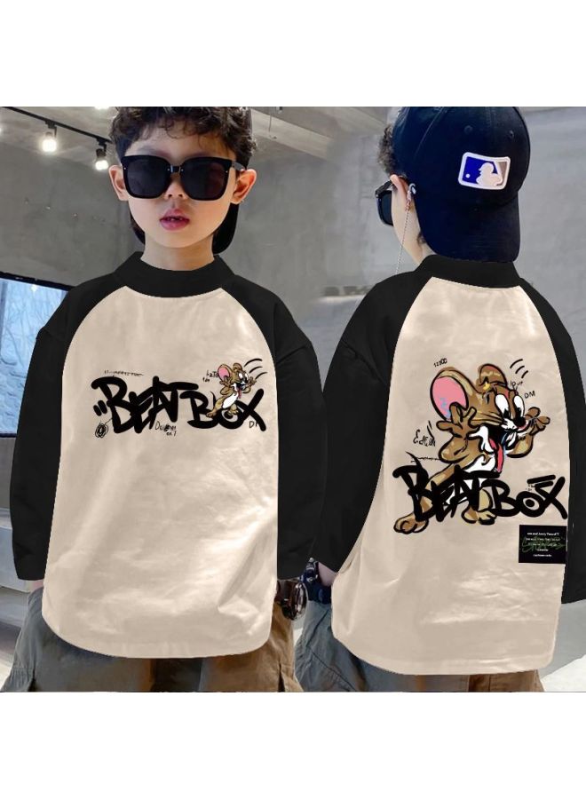 Boys' Base Layer Shirt Autumn And Winter New Thermal Children's Half-high Collar T-shirt Long Sleeve Color-block Top For Older Children