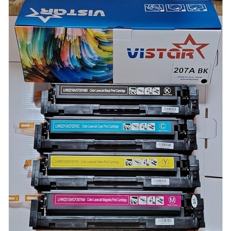 مجموعة كومبو كاملة Vistar 207A: خرطوشة حبر متوافقة لطابعات HP Color LaserJet Pro M255dw، M282dn، M283fdw، W2210A، W2211A، W2212A، W2213A - Image 1