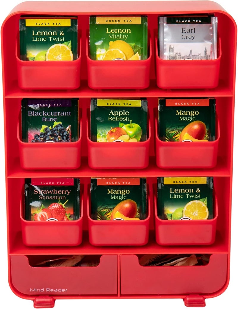 Mind Reader 9 Removable Drawers Tea Bag holder and Condiment Organizer, Red - Image 5