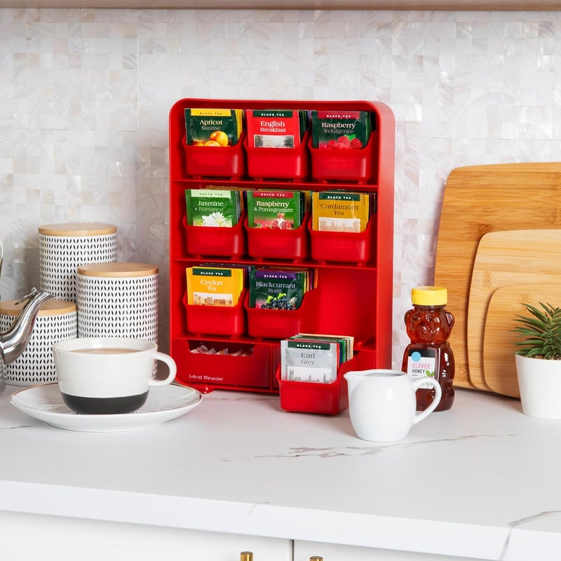 Mind Reader 9 Removable Drawers Tea Bag holder and Condiment Organizer, Red - Image 2