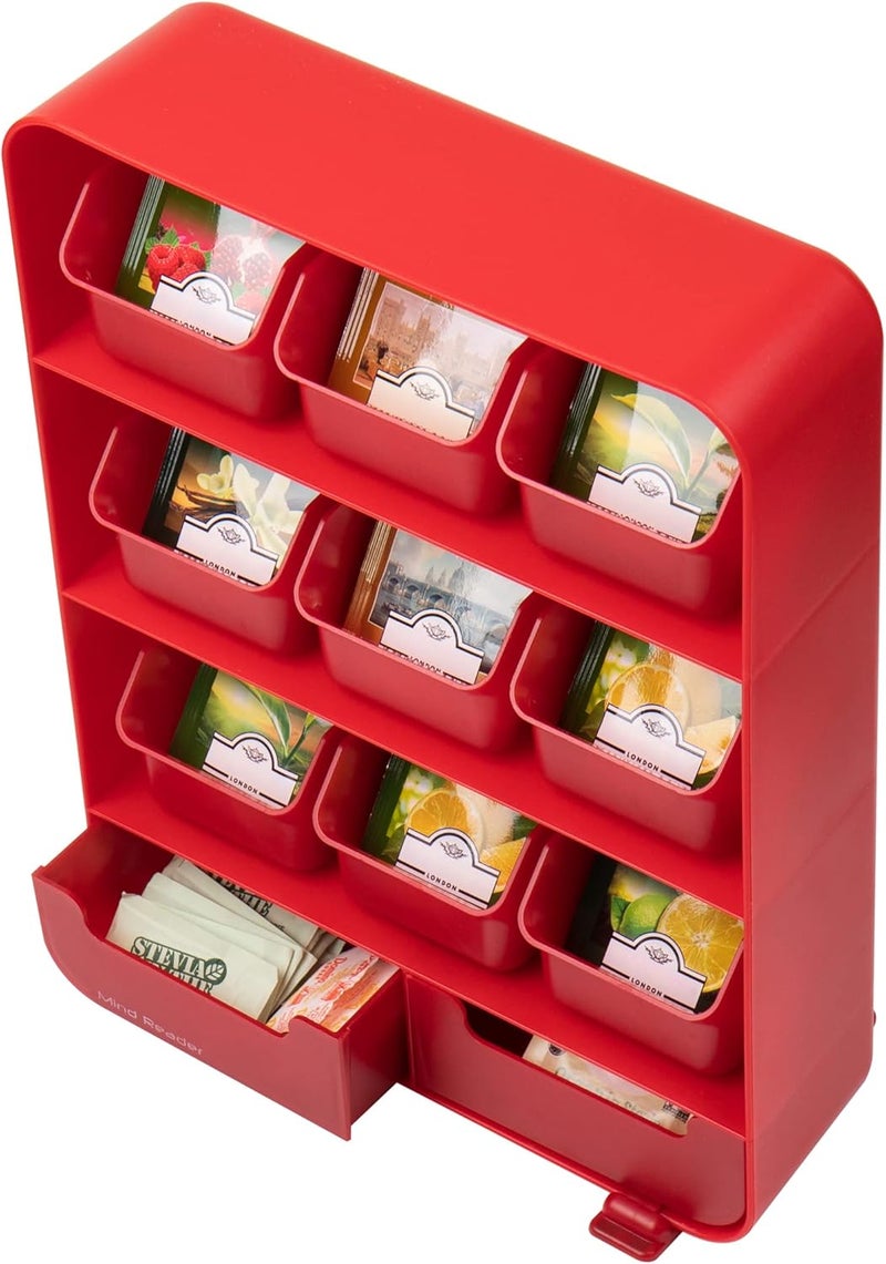 Mind Reader 9 Removable Drawers Tea Bag holder and Condiment Organizer, Red - Image 4