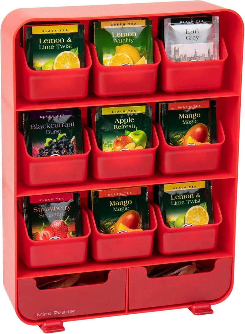 Mind Reader 9 Removable Drawers Tea Bag holder and Condiment Organizer, Red - Image 1