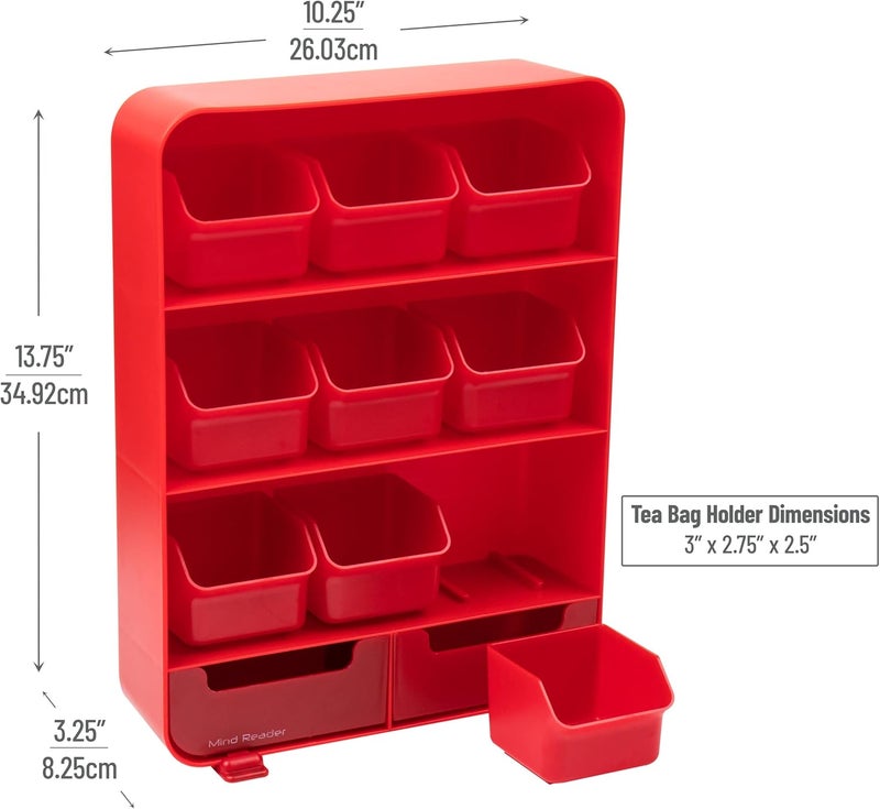 Mind Reader 9 Removable Drawers Tea Bag holder and Condiment Organizer, Red - Image 3