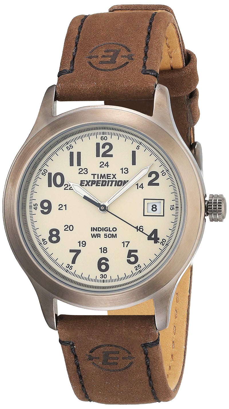 TIMEX ساعة تيمكس للرجال T49870 إكسبيديشن بحزام معدني بني من الجلد - Image 1