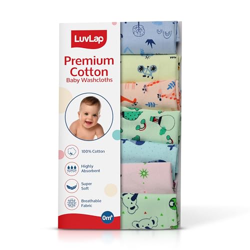 Luv Lap LuvLap Hosiery Cotton Cloth Premium Baby Washcloth for New Born, Washable (22 cm x 22 cm), Reusable, Absorbent, Extra Soft Face Towels/Washcloth for Babies, Giraffe Print, Pack of 7 Pcs, Multicolour - Image 1