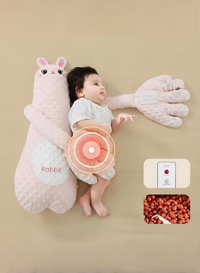 Joudiplay Baby Soothing Wonder, Prevents Startle Reflex During Sleep, Comforting Children's Sleep Pillow with Hand Support, Baby Holding Pillow for Rocking and Pat-to-Sleep, Bean-Filled Pink Rabbit [7A Antibacterial Heat Pad for Warm Tummy, Hugs Both Hands for Sleep], All-Season Use, Suitable for Any Sleeping Position - Image 1