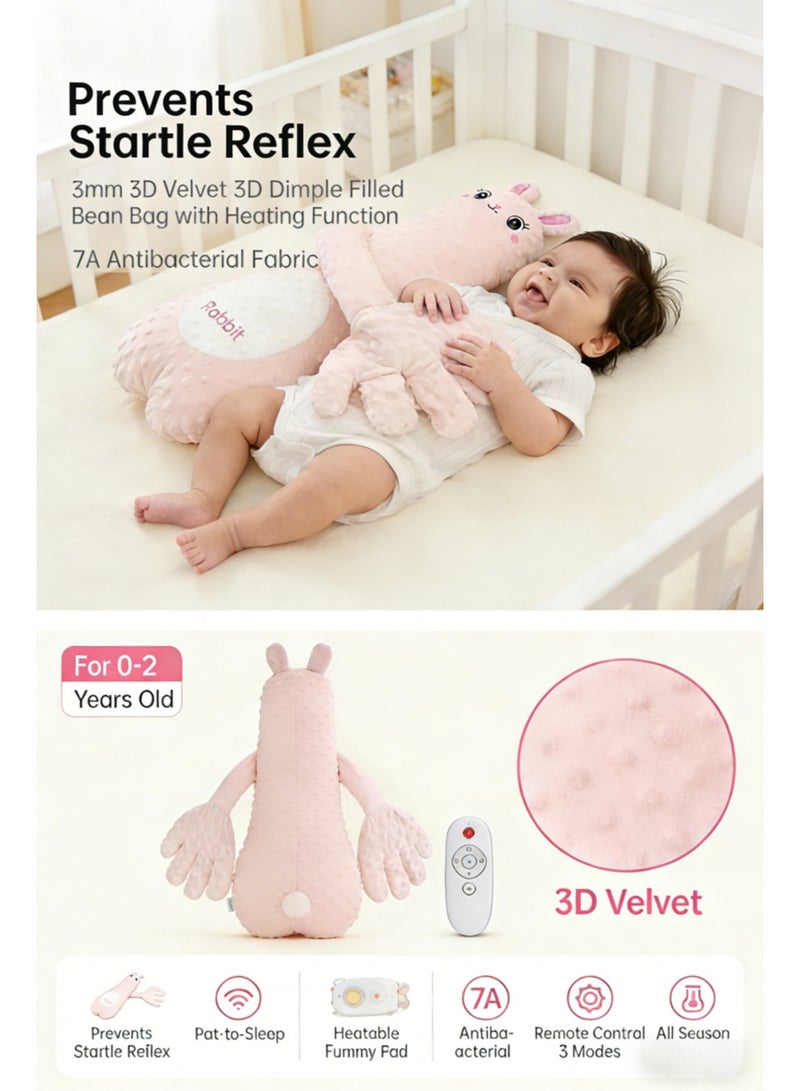 Joudiplay Baby Soothing Wonder, Prevents Startle Reflex During Sleep, Comforting Children's Sleep Pillow with Hand Support, Baby Holding Pillow for Rocking and Pat-to-Sleep, Bean-Filled Pink Rabbit [7A Antibacterial Heat Pad for Warm Tummy, Hugs Both Hands for Sleep], All-Season Use, Suitable for Any Sleeping Position - Image 1