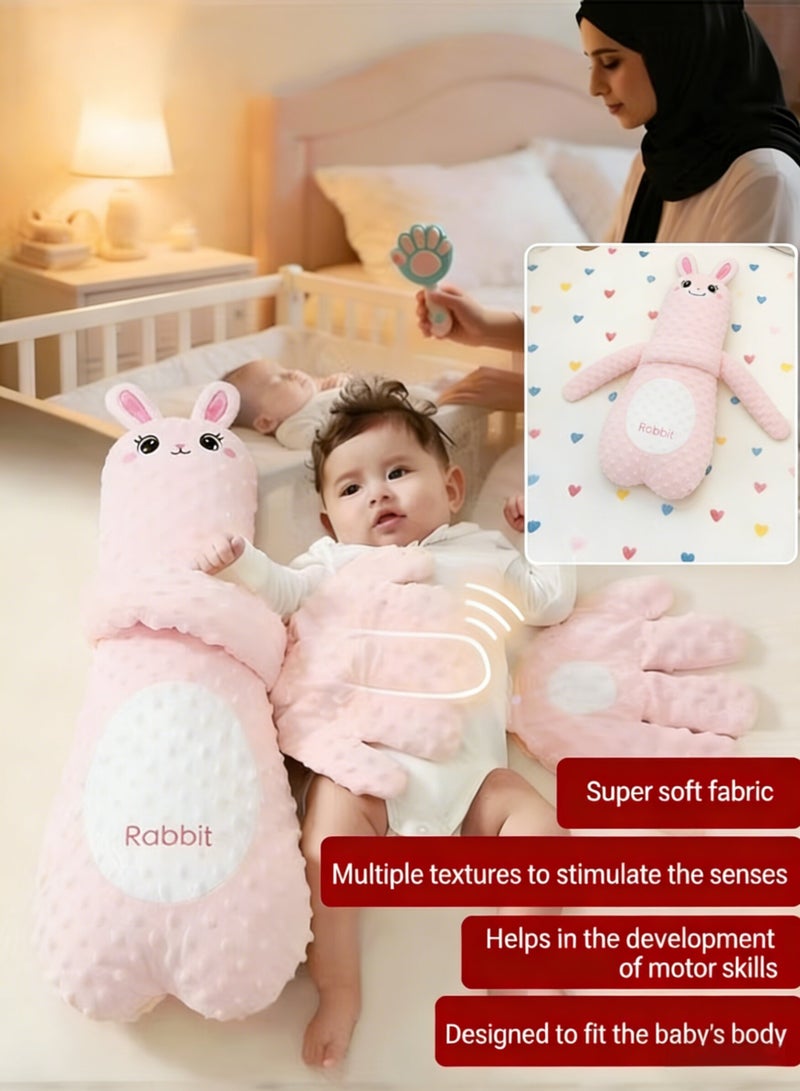 Joudiplay Baby Soothing Wonder, Prevents Startle Reflex During Sleep, Comforting Children's Sleep Pillow with Hand Support, Baby Holding Pillow for Rocking and Pat-to-Sleep, Bean-Filled Pink Rabbit [7A Antibacterial Heat Pad for Warm Tummy, Hugs Both Hands for Sleep], All-Season Use, Suitable for Any Sleeping Position - Image 2