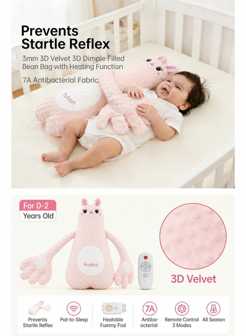 جودي بلاي Baby Soothing Wonder، يمنع رد الفعل الانزعاجي أثناء النوم وسادة مريحة لنوم الأطفال مع مسند يد وسادة حمل للأطفال الرضع للتأرجح والتربيت حتى النوم أرنب وردي محشو بالفول [7A وسادة حرارية مضادة للبكتيريا لتدفئة البطن، تعانق كلا الذراعين] للاستخدام في جميع الفصول، مناسبة لأي وضع نوم - Image 1