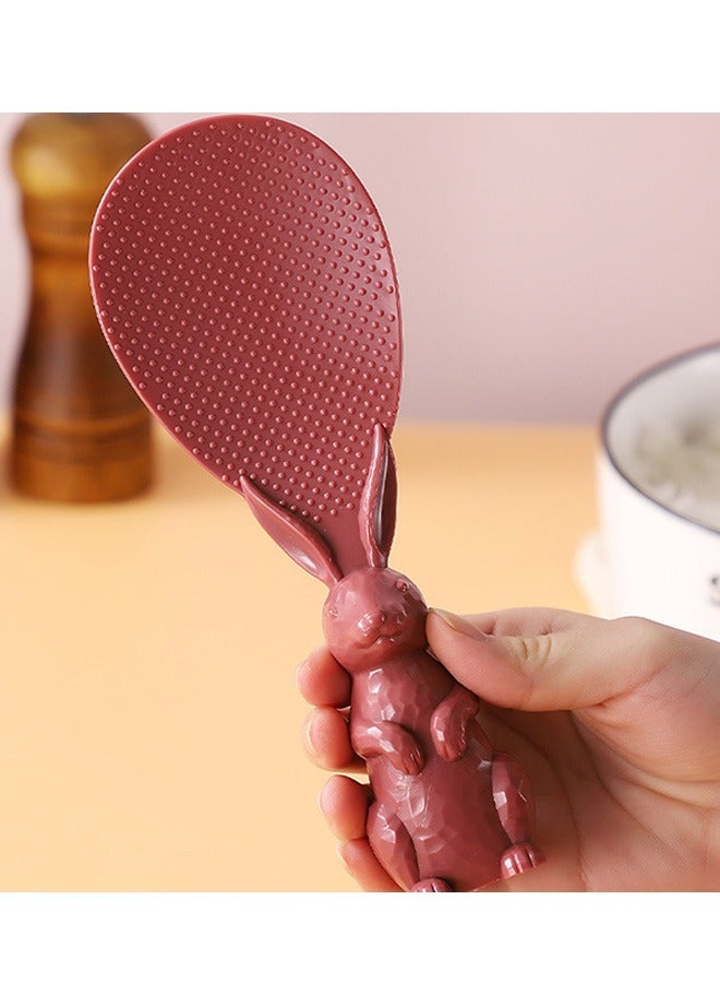 قطعتان من ملعقة الأرز غير اللاصقة على شكل أرنب مبتكر، ملعقة واقفة من مادة البولي بروبيلين الملائمة للطعام، ملعقة أرز منزلية لطهي الأرز (أصفر + أحمر) - Image 5