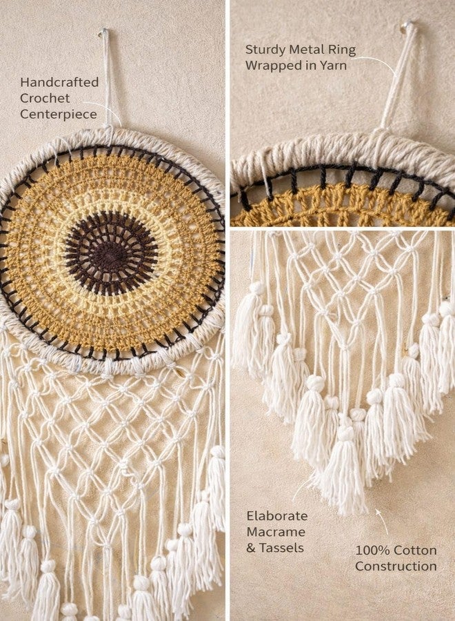ThincAmaxe Boho Macrame Dream Catcher Wall Hanging - Handmade Crochet Dreamcatcher with Tassels - Bohemian Home Décor for Bedroom, Living Room & Nursery - White & Mustard Yellow - Image 4