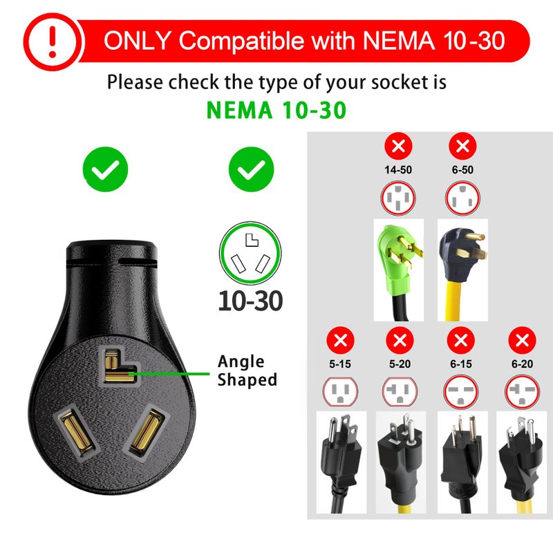 PlugSaf 1.5FT 30AMP 125V/250V 3 Prong to 4 Prong Dryer Adapter, NEMA 14-30P Male to 10-30R Female, Dryer Plug Adapter 3 to 4 Prong Outlet, STW 10 Gauge - Image 4