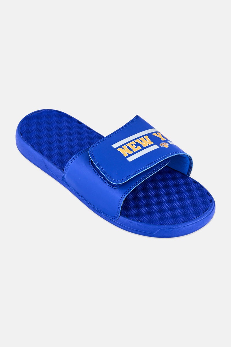 ISlide Men New York Knicks Bar Logo Slip On Slides, Blue - Image 1