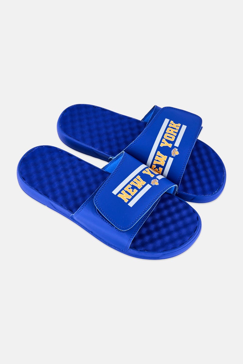 ISlide Men New York Knicks Bar Logo Slip On Slides, Blue - Image 2