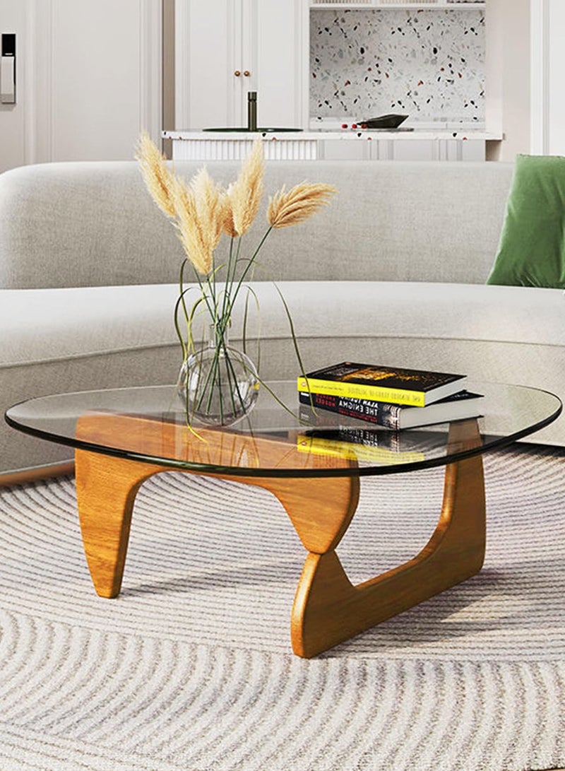 WALALLA Modern Glass Coffee Table for Living Room, Small mid Century Coffee Table, Stylish Coffee Tables, Suitable for Bedroom Living Room Reception Office Tables(Walnut/Transparent) - Image 1