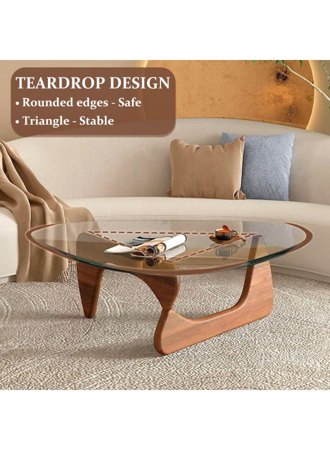 WALALLA Modern Glass Coffee Table for Living Room, Small mid Century Coffee Table, Stylish Coffee Tables, Suitable for Bedroom Living Room Reception Office Tables(Walnut/Transparent) - Image 5