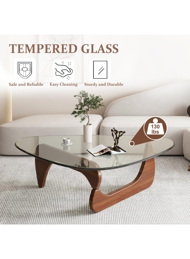 WALALLA Modern Glass Coffee Table for Living Room, Small mid Century Coffee Table, Stylish Coffee Tables, Suitable for Bedroom Living Room Reception Office Tables(Walnut/Transparent) - Image 3