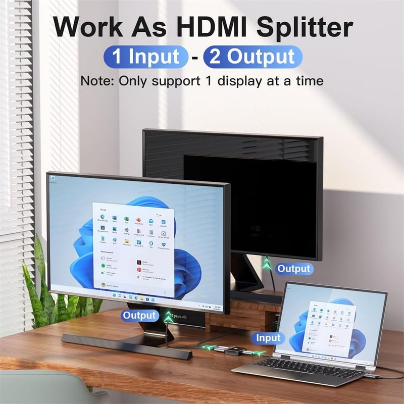 HDMI Splitter 1 in 2 Out 4K@60Hz Switch 2 in 1 Out, With LED Indicators Support 4K 3D HDR for Xbox PS5/4/3 Blu-Ray TV Player - Image 3