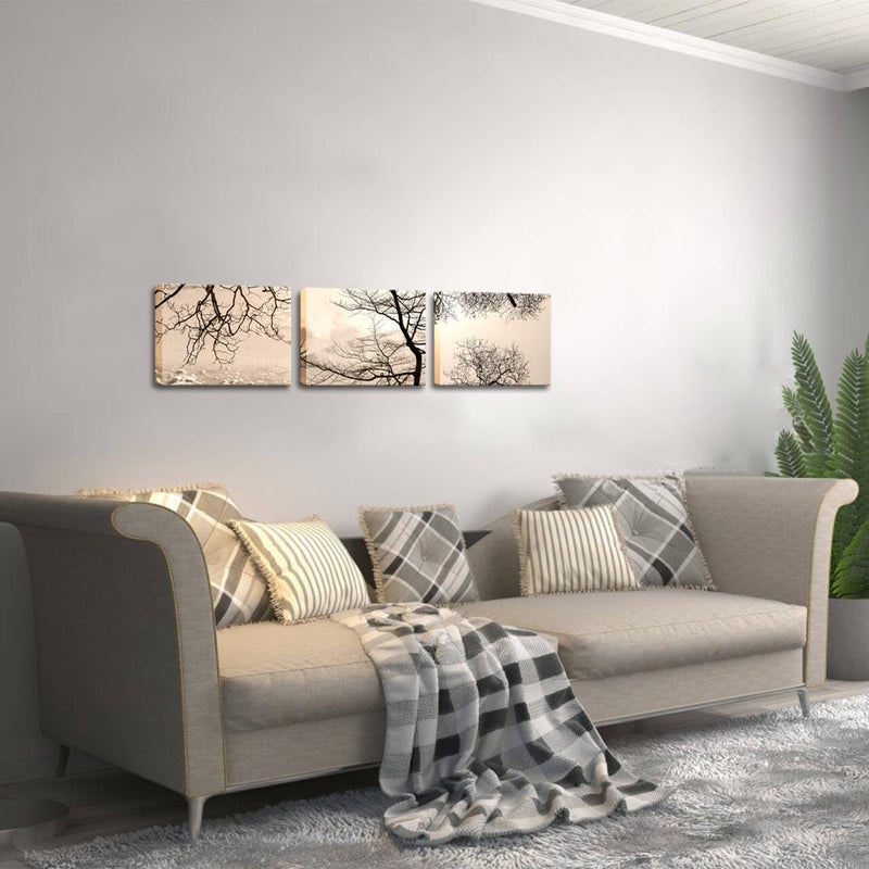 RnnJoile Beige Canvas Wall Art - Black and White Winter Tree Set - Image 2