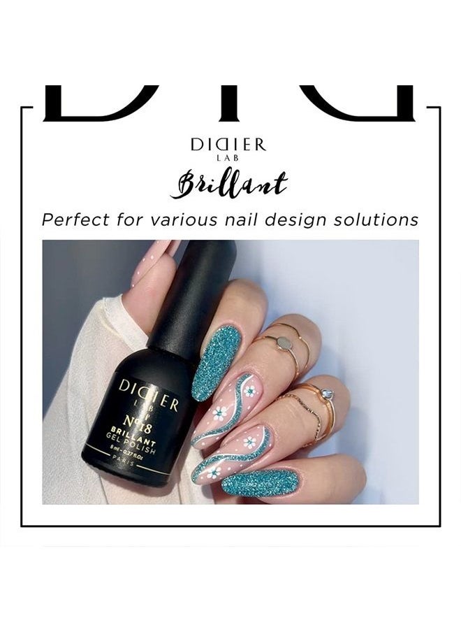 DIDIER LAB - – Gel Polish Brillant No 18 – Professional Manicure Pedicure Nail Gel Polish with Sparkling Platinum Hue –Light Reflective Shimmer - Rich Pigment for Complete Nail Coverage – UV LED Lamps - Image 1