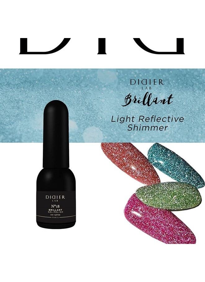DIDIER LAB - – Gel Polish Brillant No 18 – Professional Manicure Pedicure Nail Gel Polish with Sparkling Platinum Hue –Light Reflective Shimmer - Rich Pigment for Complete Nail Coverage – UV LED Lamps - Image 1