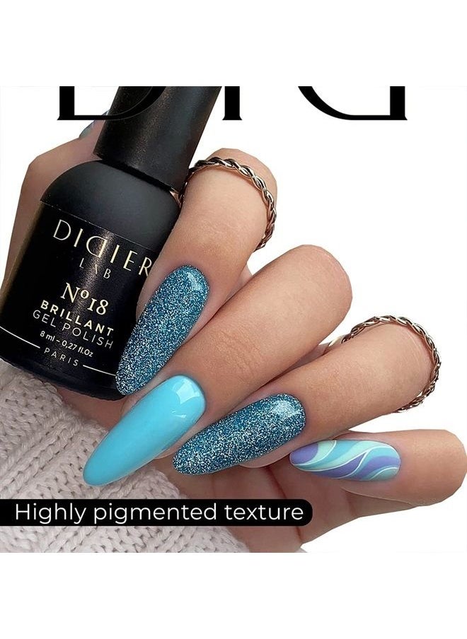 DIDIER LAB - – Gel Polish Brillant No 18 – Professional Manicure Pedicure Nail Gel Polish with Sparkling Platinum Hue –Light Reflective Shimmer - Rich Pigment for Complete Nail Coverage – UV LED Lamps - Image 1