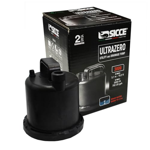 SICCE Ultra Zero 793 GPH MultiPurpose Water Pump Garden Hose Connection Portable Handle Ultra Quiet Durable Aquarium Fish Tank Fountain Pond Hydroponics Terrarium Black Freshwater Saltwater