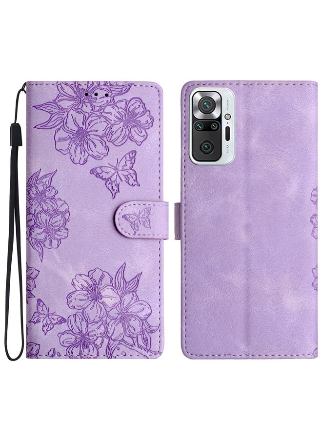 The Bros Case For Xiaomi Redmi Note 10 Pro Max Cherry Blossom Butterfly Skin Feel Embossed PU Phone Case