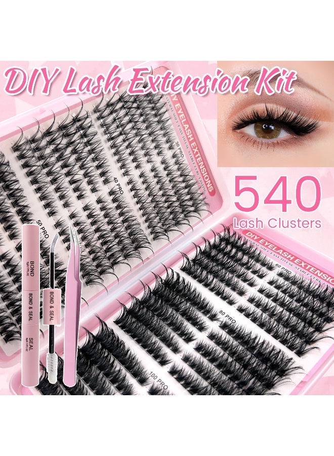 540 قطعة من الرموش الصناعية، مجموعات رموش ناعمة، وصلات رموش صناعية، مجموعات رموش كثيفة على شكل حرف D، رموش فردية، مجموعات رموش رقيقة (30D+40D+50D+60D+80D+100D) - Image 1