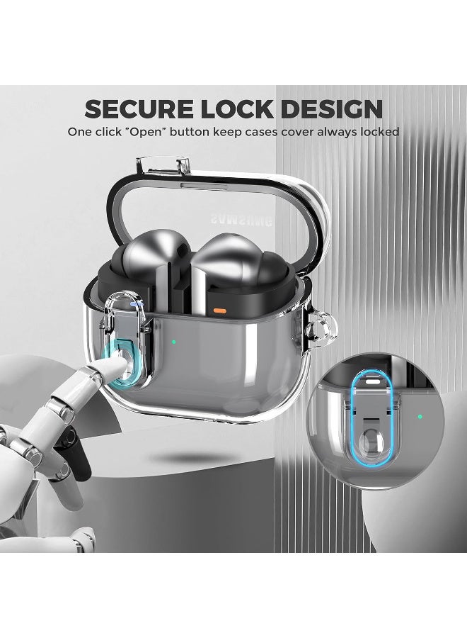 Protective Case for Samsung Galaxy Buds 3 & Galaxy Buds 3 Pro Case [Wireless Charging] [Keychain] [LED Visible] Anti-drop Anti-scratch Samsung Buds 3 PC Cover with A Lock (Clear - Black) - Image 2