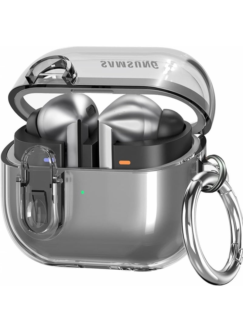 Protective Case for Samsung Galaxy Buds 3 Pro Case [Wireless Charging] [Keychain] [LED Visible] Anti-drop Anti-scratch Samsung Buds 3 PC Cover with A Lock (Clear - Black) - Image 3