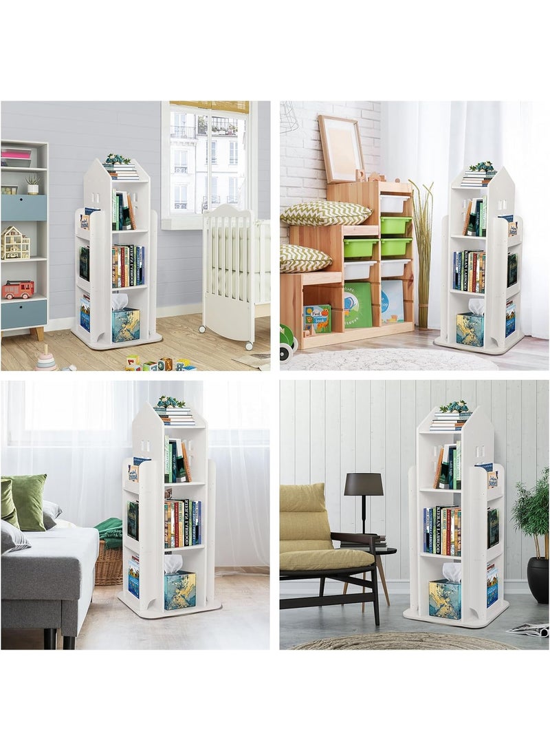 WALALLA 4-Tie Rotating Bookshelf, 360 Degree Children's Bookcase Storage, House Shaped Bookcase, Floor Standing Book Storage, Multipurpose Storage Rack, Home Display Shelve - Image 5