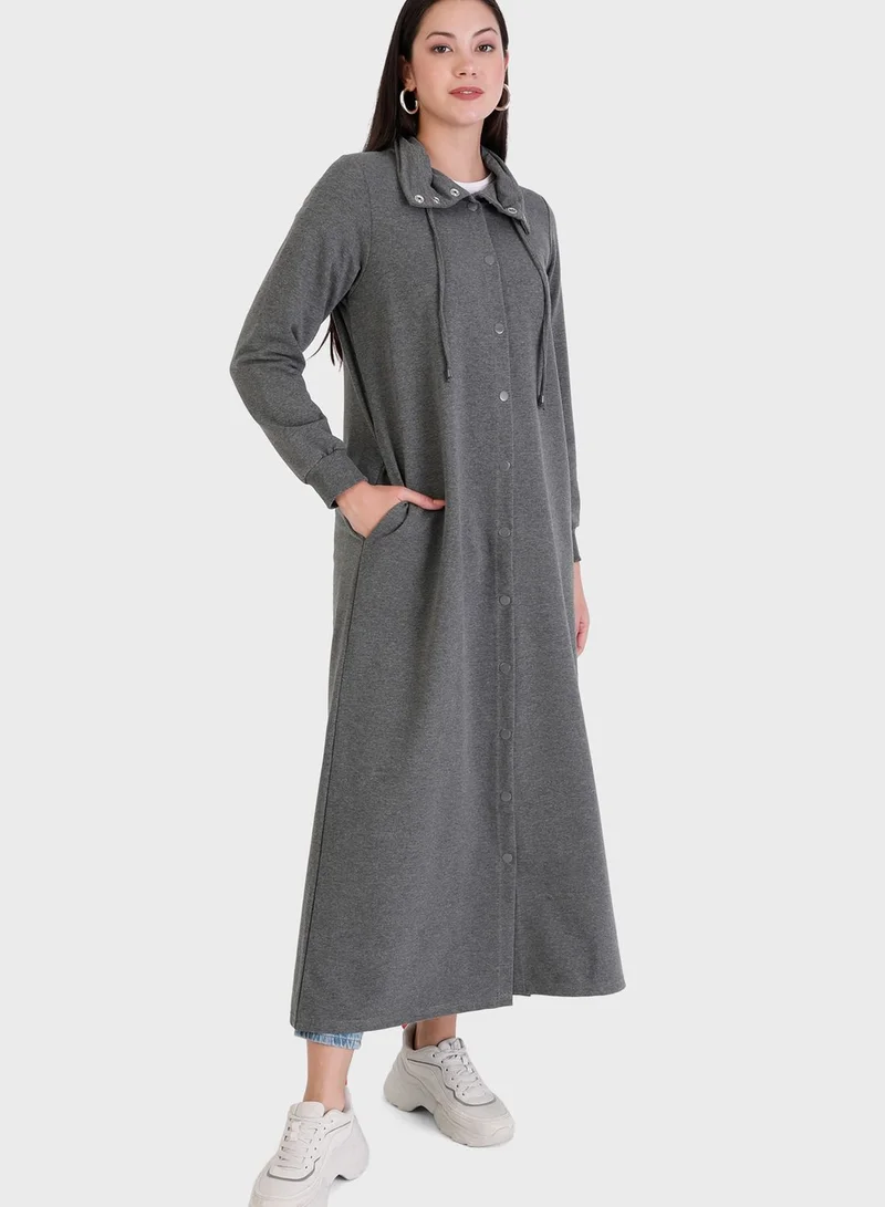 Refka by modanisa Button Detail Longline Coat