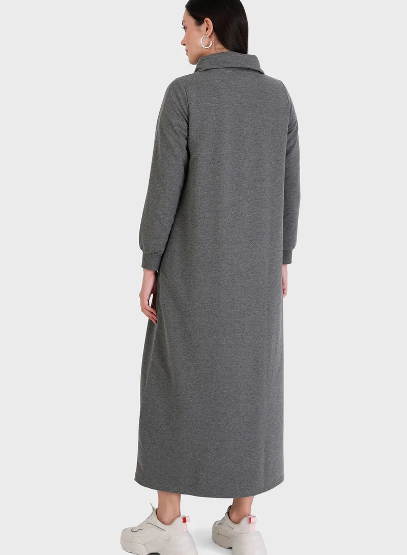 Refka by modanisa Button Detail Longline Coat