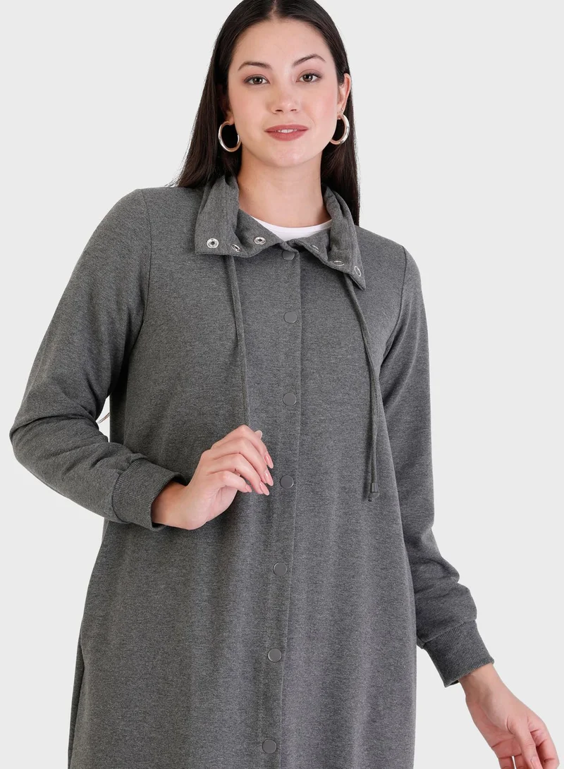 Refka by modanisa Button Detail Longline Coat